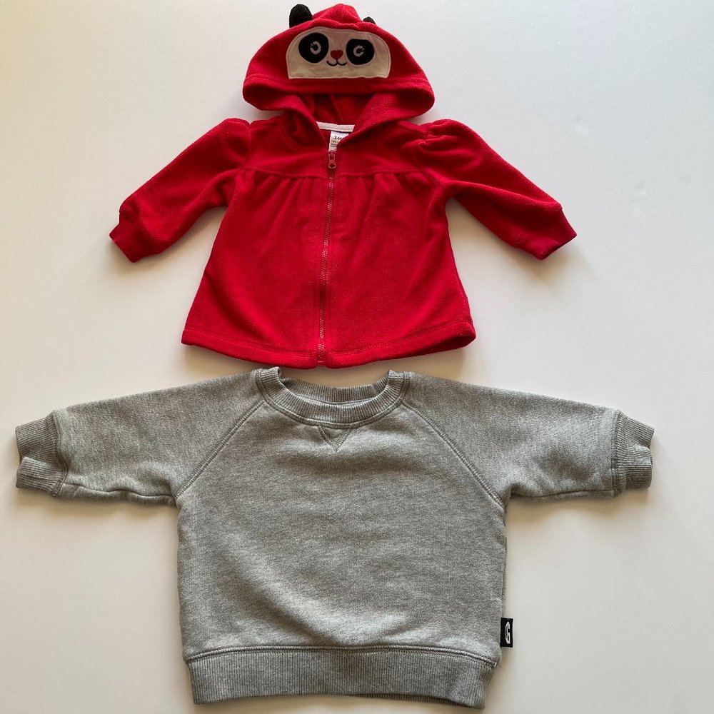 2 warm tops: Zip hoodie with panda ears and Fleece sweatshirt, great condition